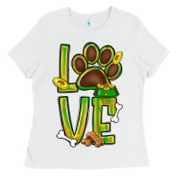 White Tie dye St. Patrick's Day love dog paw Ladies Tee - BundleAndBundleShop