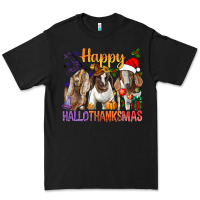 Black Happy Hallothanksmas Goats Premium Tee - BundleAndBundleShop