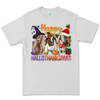 Dove Grey Happy Hallothanksmas Goats Premium Tee - BundleAndBundleShop