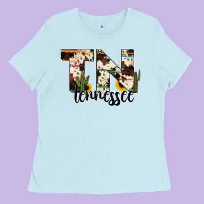 Tenesse State Cowhide Serape Cactus Ladies Tee Designed By Ranaportraitstore
