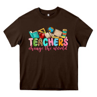 Chocolate Brown teacher change the world Heavy Core Tee - MaliasSmallBusiness