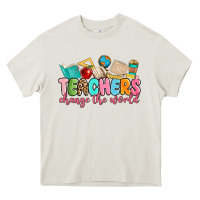 Cream teacher change the world Heavy Core Tee - MaliasSmallBusiness