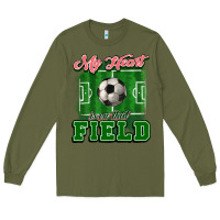 Army Green My heart is on that court Soccer Long Sleeve Tee - HowdyJamesFarm