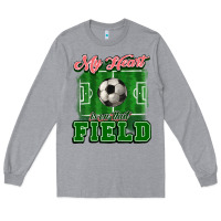 Heather Grey My heart is on that court Soccer Long Sleeve Tee - HowdyJamesFarm