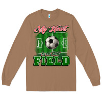 Toasted Coconut My heart is on that court Soccer Long Sleeve Tee - HowdyJamesFarm