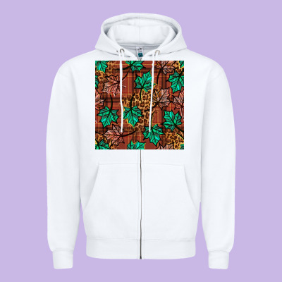 Fall Leaves Seamless Pattern Zipper Hoodie Designed By Bundleandbundleshop