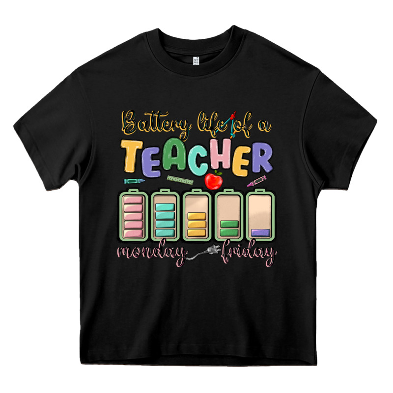 Battery Life Of A Teacher Monday Friday Heavy Core Tee by MaliasSmallBusiness | Teevron