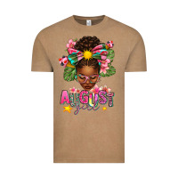 Vintage Coffee August Girl Afro Woman Summer Vintage Tee - texasbilliewilder