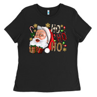 Santa Ho Ho Ho With Gift Box Ladies Tee | Teevron
