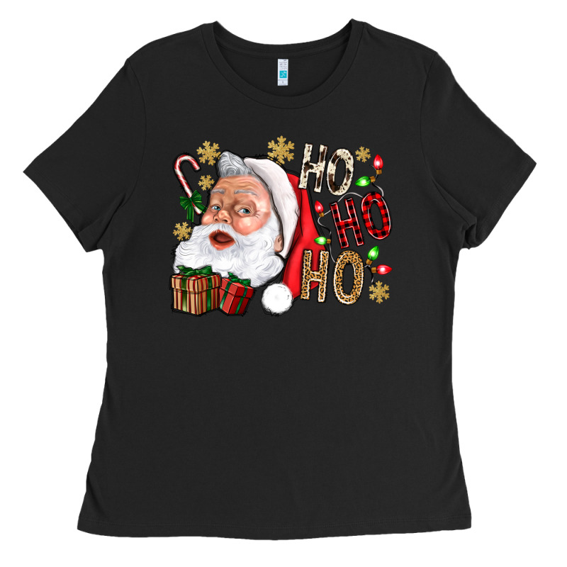 Santa Ho Ho Ho With Gift Box Ladies Tee by BundleAndBundleShop | Teevron