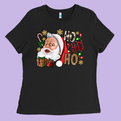 Santa Ho Ho Ho With Gift Box Ladies Tee Designed By Bundleandbundleshop
