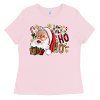 Bubblegum Pink Santa Ho Ho Ho With Gift Box Ladies Tee - BundleAndBundleShop