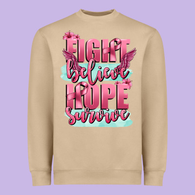 Fight Believe Hope Survive Cancer Awareness Heavyweight Sweatshirt Designed By Fadigitalartstudio