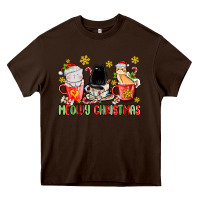 Chocolate Brown meowy christmas cats coffee cups Heavy Core Tee - MaliasSmallBusiness