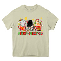 Meowy Christmas Cats Coffee Cups Heavy Core Tee | Teevron