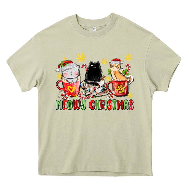 Meowy Christmas Cats Coffee Cups Heavy Core Tee by MaliasSmallBusiness | Teevron