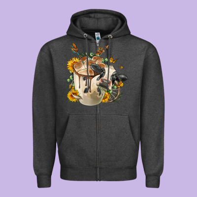 Black And White Cow Coffee Zipper Hoodie Designed By Fadigitalartstudio