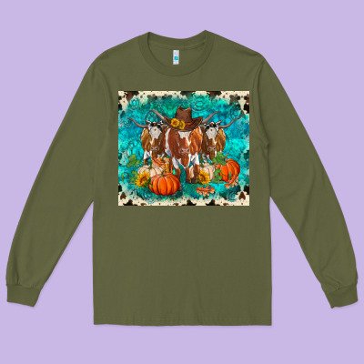 Fall Longhorn Cows Long Sleeve Tee Designed By Ranaportraitstore