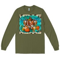 Army Green fall longhorn cows Long Sleeve Tee - RanaPortraitStore