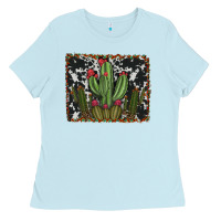 Baby Blue aztec cowhide cacti Ladies Tee - RanaPortraitStore