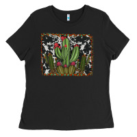 Black aztec cowhide cacti Ladies Tee - RanaPortraitStore