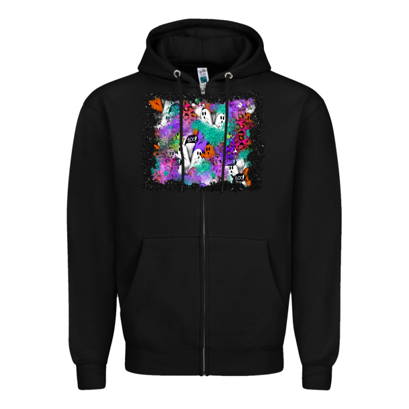 Halloween Ghost And Turquoise Glitter Background Zipper Hoodie by BundleAndBundleShop | Teevron