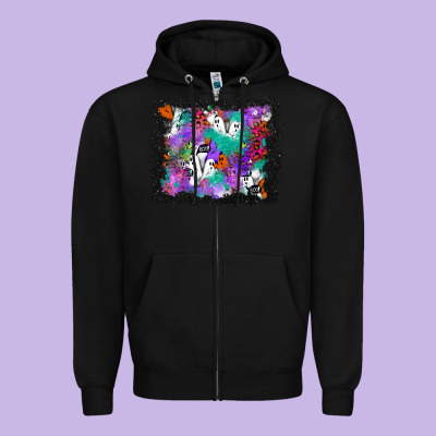Halloween Ghost And Turquoise Glitter Background Zipper Hoodie Designed By Bundleandbundleshop