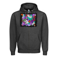 Charcoal Heather halloween ghost and turquoise glitter background Zipper Hoodie - BundleAndBundleShop