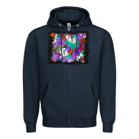 Navy halloween ghost and turquoise glitter background Zipper Hoodie - BundleAndBundleShop