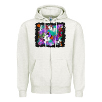 Oatmeal Heather halloween ghost and turquoise glitter background Zipper Hoodie - BundleAndBundleShop