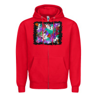 Red halloween ghost and turquoise glitter background Zipper Hoodie - BundleAndBundleShop