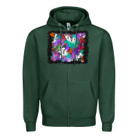 Sports Green halloween ghost and turquoise glitter background Zipper Hoodie - BundleAndBundleShop