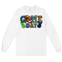 White Game day green and blue team color Long Sleeve Tee - HowdyJamesFarm