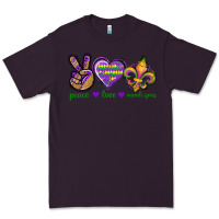 Plum Peace Love Mardi Gras Premium Tee - BundleAndBundleShop