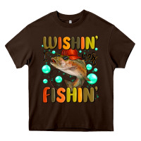 Chocolate Brown wishing i was fishing Heavy Core Tee - MaliasSmallBusiness