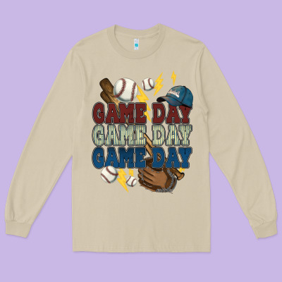 Game Day Lightning Bolt Baseball Long Sleeve Tee Designed By Howdyjamesfarm