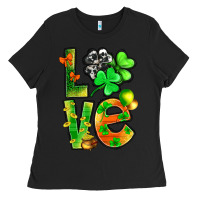 Black St.Patrick Love With Clover Ladies Tee - BundleAndBundleShop