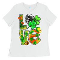 White St.Patrick Love With Clover Ladies Tee - BundleAndBundleShop