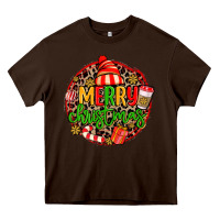 Chocolate Brown merry leopard merry christmas Heavy Core Tee - MaliasSmallBusiness
