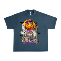 Midnight Navy Happy Halloween with Skeleton Urban Heavy Tee - texasbilliewilder