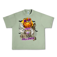 Oil Green Happy Halloween with Skeleton Urban Heavy Tee - texasbilliewilder