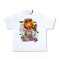 White Happy Halloween with Skeleton Urban Heavy Tee - texasbilliewilder