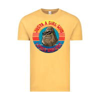 Vintage Mustard Retro Sunset Just A Girl Who Loves Bigfoot Vintage Tee - artisFamous