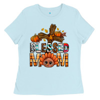 Baby Blue Western Blessed Mom With Cross Ladies Tee - BundleAndBundleShop