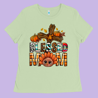 Western Blessed Mom With Cross Ladies Tee Designed By Bundleandbundleshop