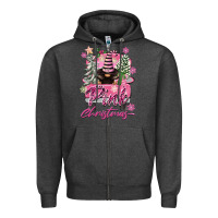 Charcoal Heather Pink Christmas Truck Gnome Zipper Hoodie - FaDigitalArtStudio