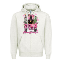 Oatmeal Heather Pink Christmas Truck Gnome Zipper Hoodie - FaDigitalArtStudio