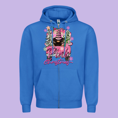 Pink Christmas Truck Gnome Zipper Hoodie Designed By Fadigitalartstudio