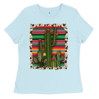 Baby Blue serape cowhide cacti Ladies Tee - RanaPortraitStore