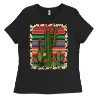Black serape cowhide cacti Ladies Tee - RanaPortraitStore